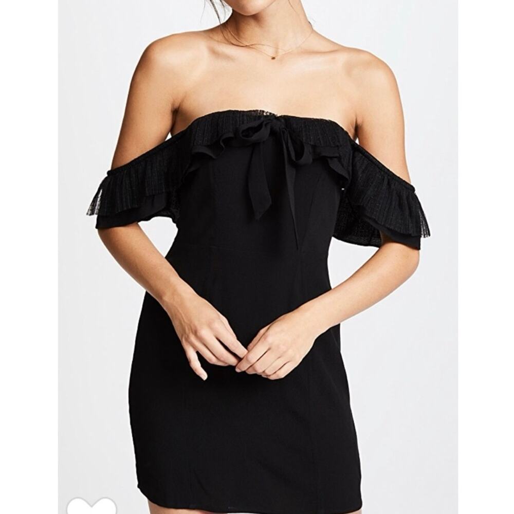 For Love & Lemons Off Shoulder Ruffle Mini Dress Black Cocktail Party Women S - Picture 9 of 10